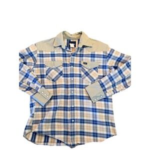 Wrangler Pearl Snap Shirt Mens L Western Brushpopper Heavy Cowboy Khaki Plaid